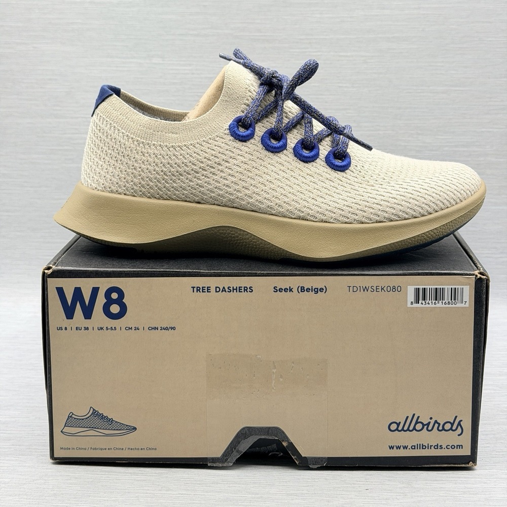 Allbirds Tree Dashers Women's 8 Beige Blue Running Sneakers Lightweight NIB